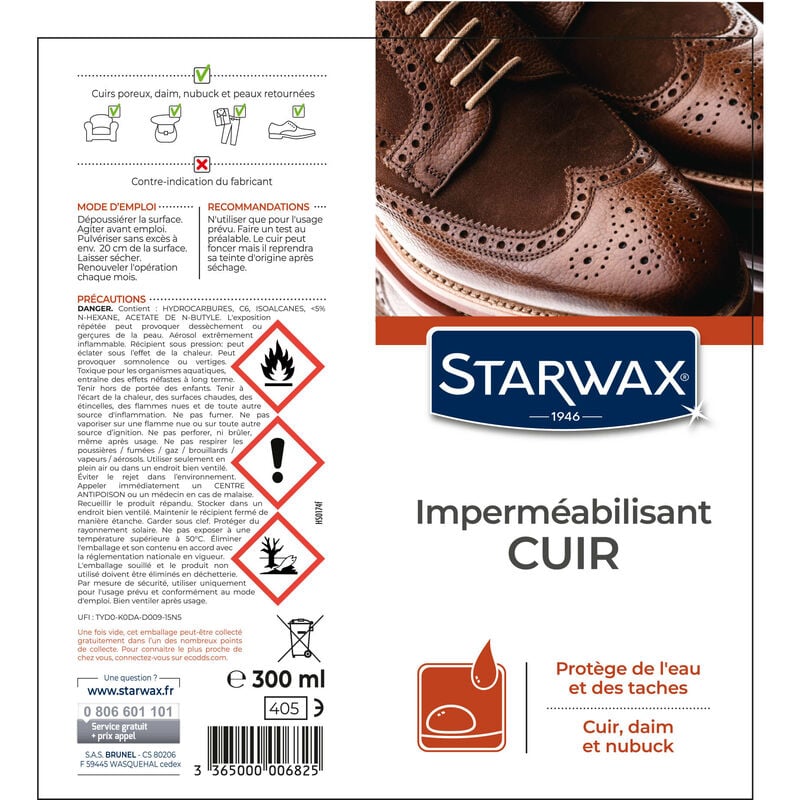 Imperméabilisant anti-tâche cuirs daim nubuck 300 ml coloris unique Starwax
