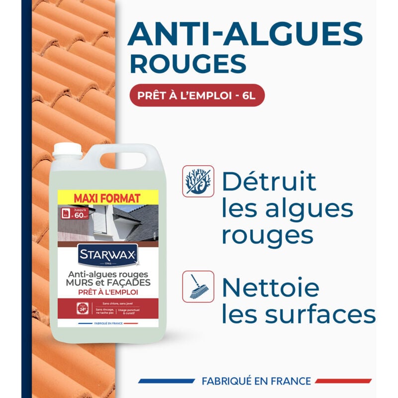 Traitement anti-algues rouges prêt à l'emploi pour murs et façades 6L STARWAX 3