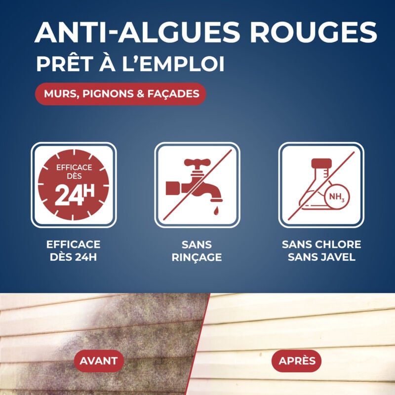 Traitement anti-algues rouges prêt à l'emploi pour murs et façades 6L STARWAX 4