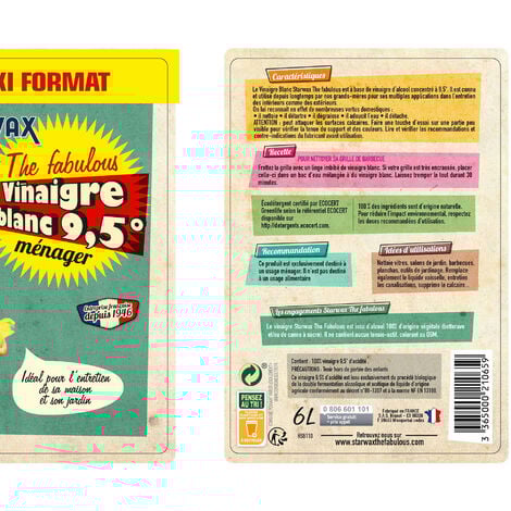 Vinaigre blanc 9.5° sans parfum 6L STARWAX FABULOUS