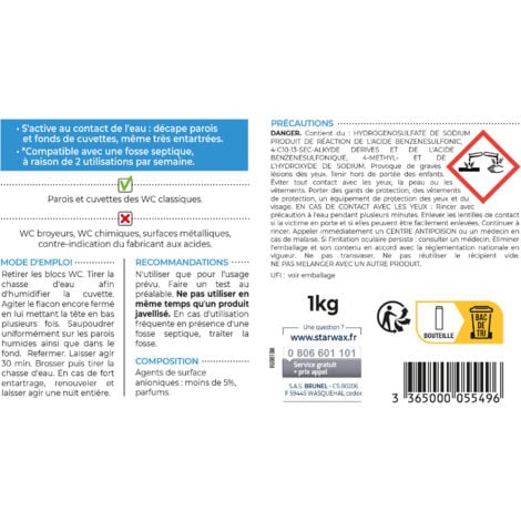 Détartrant surpuissant en poudre pour WC 1kg  STARWAX