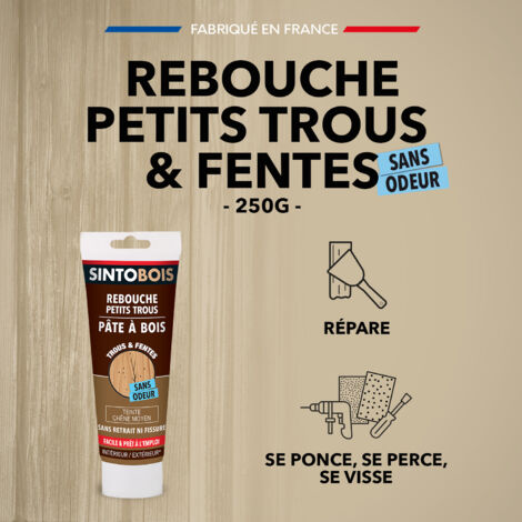 Pâte à bois à l'eau pour reboucher imperfections et fissures 250g Chêne moyen SINTO