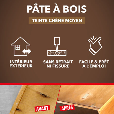 Pâte à bois à l'eau pour reboucher imperfections et fissures 250g Chêne moyen SINTO