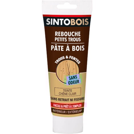 Pâte à bois à l'eau pour reboucher imperfections et fissures 250g Chêne clair SINTO
