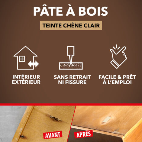 Pâte à bois à l'eau pour reboucher imperfections et fissures 250g Chêne clair SINTO
