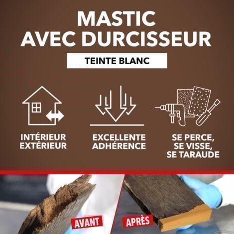 Reconstitue bois pour parties manquantes (angles, gros trous) 550g Blanc SINTO