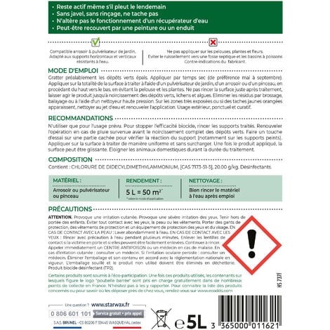 Destructeur de dépôts verts prêt à l'emploi pour toitures, murs et sols extérieurs 5L STARWAX
