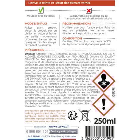 Régénérateur pour meubles cirés et vernis teinte bois foncé 250ml STARWAX