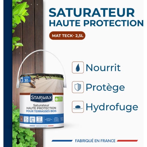 Saturateur application facile pour terrasses et bois extérieurs teck 2,5L STARWAX