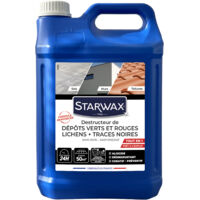 Destructeur de dépôts verts, rouges, lichens et traces noires prêt à l'emploi pour toitures, murs et sols extérieurs 5L STARWAX