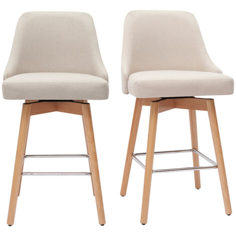 Skandinavische Barhocker aus beigem Stoff und massivem Buchenholz H65 cm (2er-Pack) HASTA