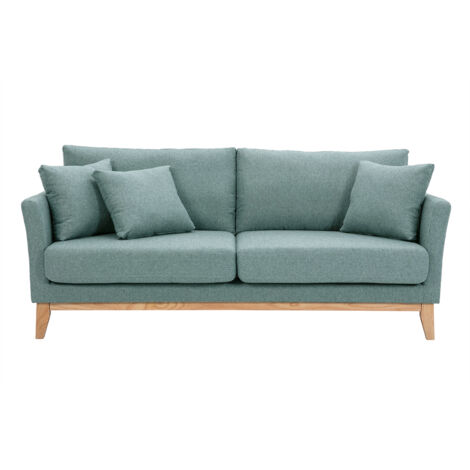 Skandinavisches 3-Sitzer-Sofa mit abnehmbarem Bezug aus graugrünem Stoff und hellem Holz OSLO