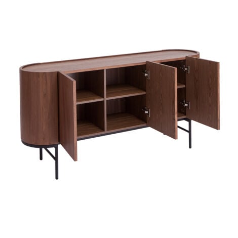 Design-Sideboard dunkles Walnussfurnier und schwarzes Metall 3 Türen B160 cm SKYE