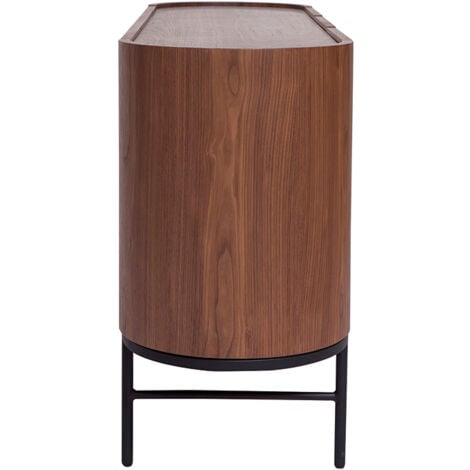 Design-Sideboard dunkles Walnussfurnier und schwarzes Metall 3 Türen B160 cm SKYE