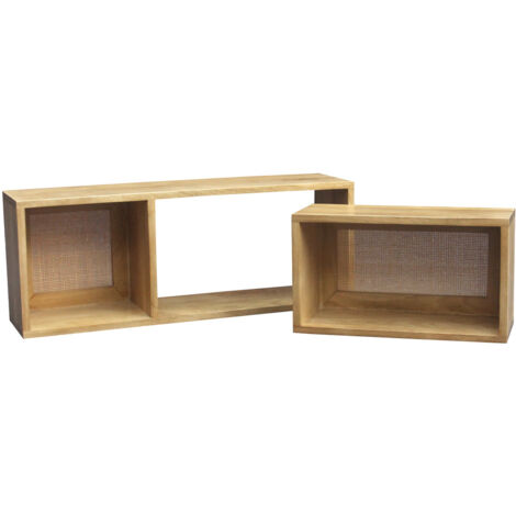 Wandregale aus massivem Mangoholz und Rattangeflecht B80 cm (2er-Set) ACANGE (1/3)