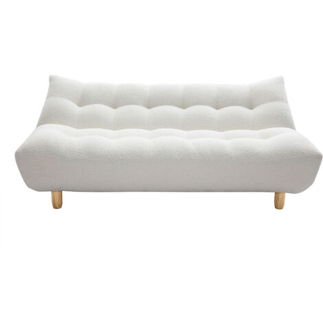 Skandinavisches Schlafsofa aus weißem Stoff mit Bouclé-Wolleffekt und hellem Holz 3-Sitzer YUMI