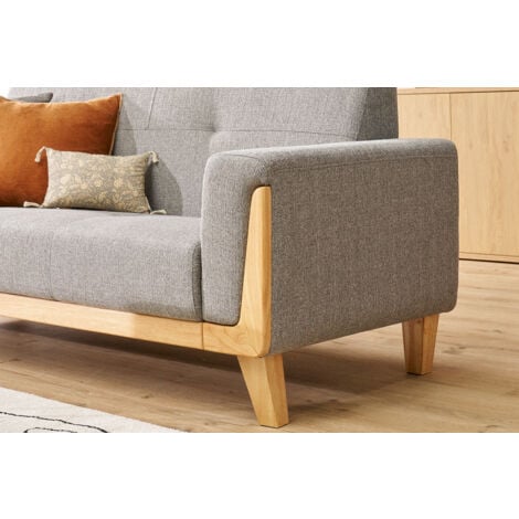 Design-Sofa 3 Plätze Hellgrau Holzbeine FJORD