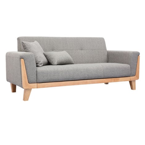 Design-Sofa 3 Plätze Hellgrau Holzbeine FJORD