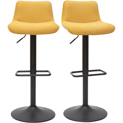Barhocker höhenverstellbar und um 360° drehbar aus Stoff mit strukturiertem Samteffekt in Senfgelb und Metall (2er-Set) BOOST (1/5)