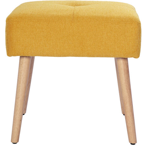 Niedriger Hocker aus Stoff mit strukturiertem Samteffekt in Senfgelb und hellem Massivholz H46 cm GUESTA