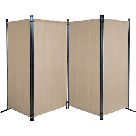 Paravent 4 Teilig 165 x 220 cm Stoff Raumteiler Trennwand Balkon Sichtschutz Stellwand Faltbar Sand