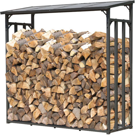 Metall Kaminholzregal Anthrazit 143 x 70 x 145 cm Garten Kaminholzunterstand 1,4 m³ / 2 SRM Kaminholzlager Stapelhilfe Aussen