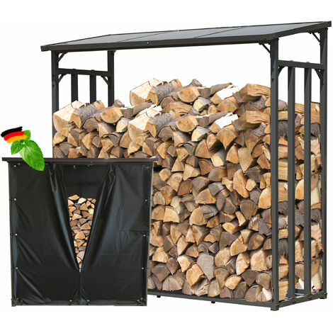 Metall Kaminholzregal Anthrazit 143 x 70 x 145 cm Garten Kaminholzunterstand 1,4 m³ / 2 SRM Stapelhilfe Aussen mit Wetterschutz Schwarz