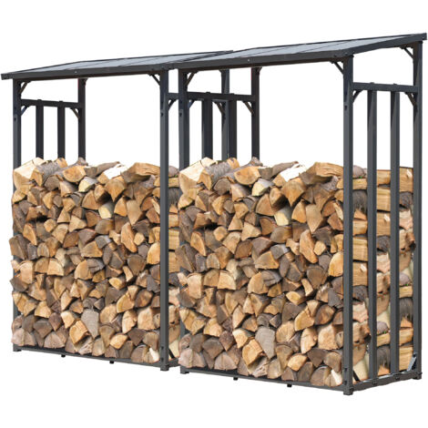 2 Stück Metall Kaminholzregal Anthrazit 130 x 70 x 185 cm Garten Kaminholzunterstand 3,2 m³ / 4-5 SRM Kaminholzlager Stapelhilfe Aussen
