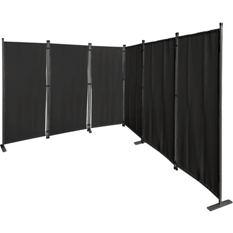 Paravent 6 Teilig 340x165cm Stoff Raumteiler Trennwand Balkon Sichtschutz Stellwand Faltbar Schwarz