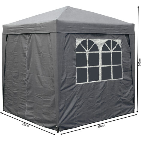 Jardín Gazebo Plegable Pop-Up 2,5 x 2,5 m Gris ahumado con 4 paredes laterales de fastening fácil con 2 cremalleras