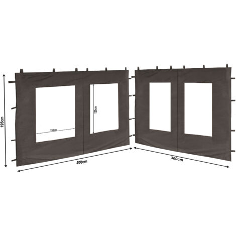 2 Seitenteile aus PE mit Fenster 300x195cm / 400x195cm  für Pavillon 3x4m Seitenwand Anthrazit RAL 7012
