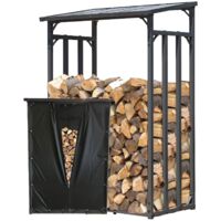 Metall Kaminholzregal Anthrazit 130 x 70 x 185 cm Garten Kaminholzunterstand 1,6 m³ Stapelhilfe Aussen mit Wetterschutz Schwarz