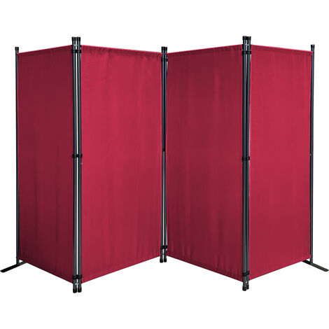Paravent 4 Teilig 165 x 220 cm Stoff Raumteiler Trennwand Balkon Sichtschutz Stellwand Faltbar Rubinrot