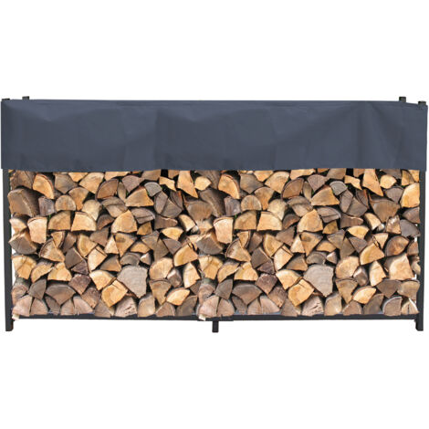 Metall Kaminholzregal Anthrazit 200 x 25 x 115 cm Garten Kaminholzunterstand 0,8 m³ / 1 ,3 SRM Stapelhilfe mit Schutzhülle Grau