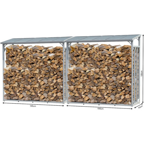 2 Stück ALUMINIUM Kaminholzregal XXL 185 x 70 x 185 cm Garten Kaminholzunterstand 4,6 m³ / 7 SRM Kaminholzlager Stapelhilfe Aussen