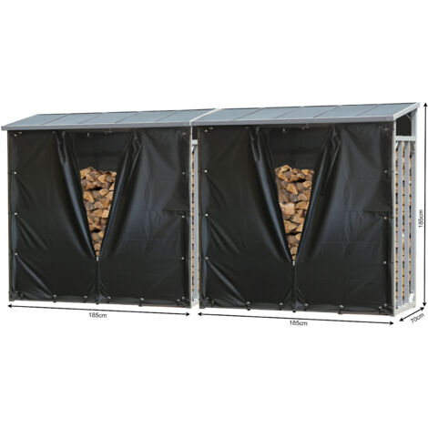 2 Stück ALUMINIUM Kaminholzregal XXL 185 x 70 x 185 cm mit Wetterschutz Garten Kaminholzunterstand 4,6 m³ Kaminholzlager Stapelhilfe Aussen