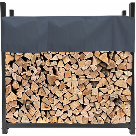 Metall Kaminholzregal Anthrazit 113 x 25 x 115 cm Garten Kaminholzunterstand 0,5 m³ Stapelhilfe Aussen mit Schutzhülle Grau