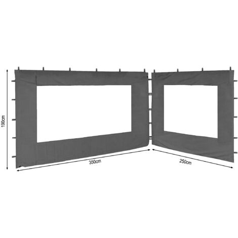 2 Seitenteile 250x190cm 350x190cm für Pavillon Nizza 3x4m Seitenwand Grau