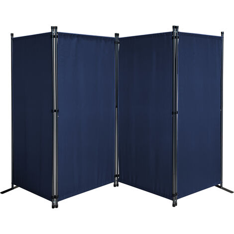 Paravent 4 Teilig 165 x 220 cm Stoff Raumteiler Trennwand Balkon Sichtschutz Stellwand Faltbar Blau