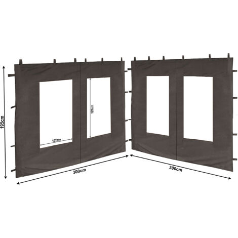 2 Seitenteile aus PE mit Fenster 300x195cm für Pavillon 3x3m Seitenwand Anthrazit RAL 7012