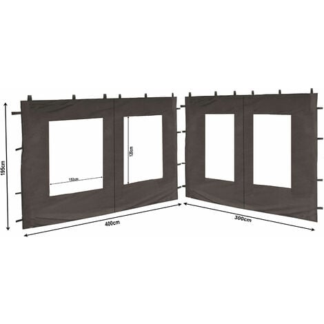 400x195cm Beige per Gazebo 3x4m QUICK STAR 2 Pannelli Laterali con finestrella PE 300 