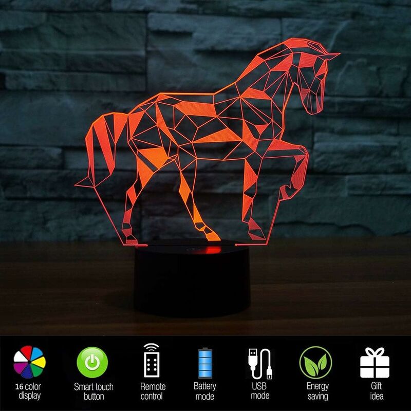 Cadeaux de cheval pour les filles jouets de cheval pour enfants filles veilleuse de cheval 3D pour chambre d'enfants,lampe de cheval à 16 couleurs changeantes avec télécommande Smart Touch 
