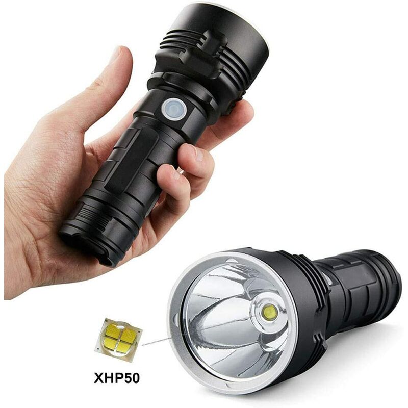Lampe torche LED puissante XHP50 5000 lm les activités en extérieur 5 modes Indicateur de puissance Rechargeable par USB Pour le camping 