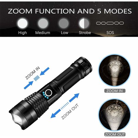 LUXNOVAQ 6000 Lumen USB Torche Light Ultra Lumineuse Zoomable Torche Tactique étanche avec Batterie et 3 modes pour Camping Exterieur Lampe Torche LED Rechargeable XHP50 Lampe de Poche Puissante LUXNOVAQ 6000 Lumen USB Torche Light Ultra Lumineuse Zoomable Torche Tactique étanche avec Batterie et 3 modes pour Camping Exterieur Lampe Torche LED Rechargeable XHP50 Lampe de Poche Puissante