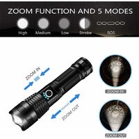Torche Lampe de Poche, LED USB Rechargeable Ultra Puissante 3000 Lumens CREE XHP50 Lampe Torche, 5 Modes IP65 Étanche Militaire Zoomable pour Camping Randonnée(18650 Pile Rechargeable Incluse)