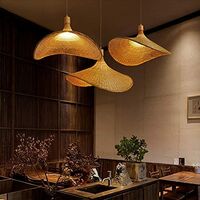 Plafonnier LED lustre en rotin tissé à la main abat-jour rétro créatif nid d'oiseau lustre tissé E27 hauteur réglable pour café bar salon salon de thé lustre (Bamboo weaving)