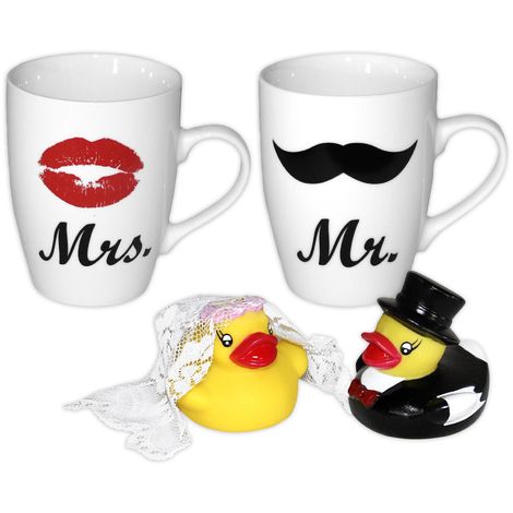 Mr Mrs Tassen Er Set Mit Badeenten Hochzeitspaar Multicolor Aus