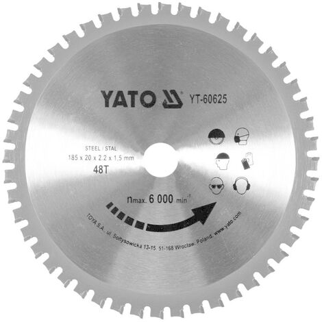 YATO Kreissägeblatt Ø185 mm - 48T - Innendurchmesser 20 mm - Für Stahl