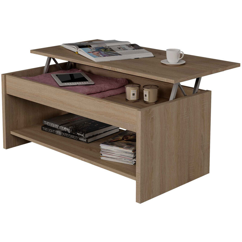 Mesa de Centro Elevable de Melamina Roble Cortez Ref.S-9902-RC