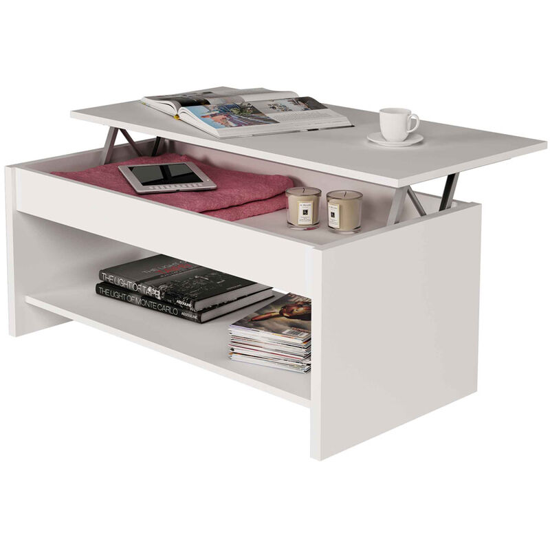 Mesa de Centro Elevable de Melamina Blanco Liso Ref.S-9902-BL